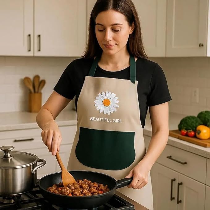 Image of HROY Kitchen Apron for Women & Men with Pocket & Side Towel | Kitchen Apron for Women & Men with Pocket & Side Towel | Reusable Cooking Chef Apron for Home Kitchen