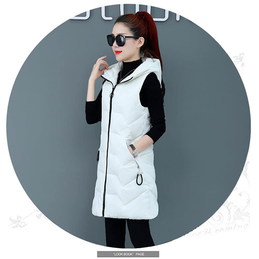 Gilet in Piumino Donna Gilet Trapuntato Autunno Invernali Smanicato Piumino Canottiera Mode Leggermente Imbottito Giacca con Cappuccio Gilet con Tasche Casual con Cerniera Outerwear,Bianca,XXL