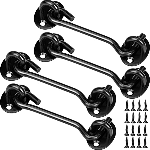 4 Pack Hook And Eye Latches 4 Inch Black Stainless Steel Barn Door Lock Solid Hook Door Latch With Screws For Gate Cabin Window #TOP3