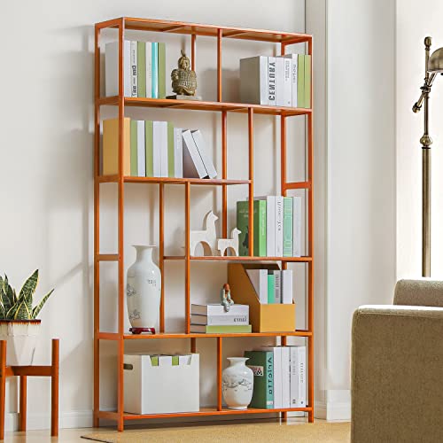 Monibloom 5 Tier Narrow Bookcase Etagere Organizer, Bamboo Freestanding Display Shelf Storage Organizer For Home Living Room Office Bedroom, Brown #TOP1