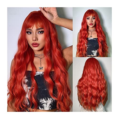 Perruque rouge 24" pour cosplay et soirées à thème cheveux ondulés