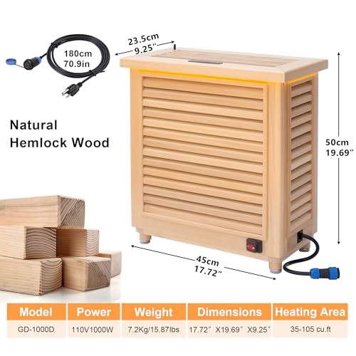 Dithoko Infrared Sauna Heater, 1KW 110V Canadian Hemlock Wood Shell Electric Sauna Heater with Graphene Heating Panel, Smart Touch Control and APP Control, Dry Sauna Heater for Home Spa Sauna Room