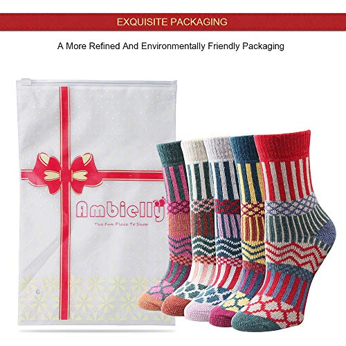 Image of Winter Women Socks 5 Pairs Vintage Wool Casual Thermal Crew Socks
