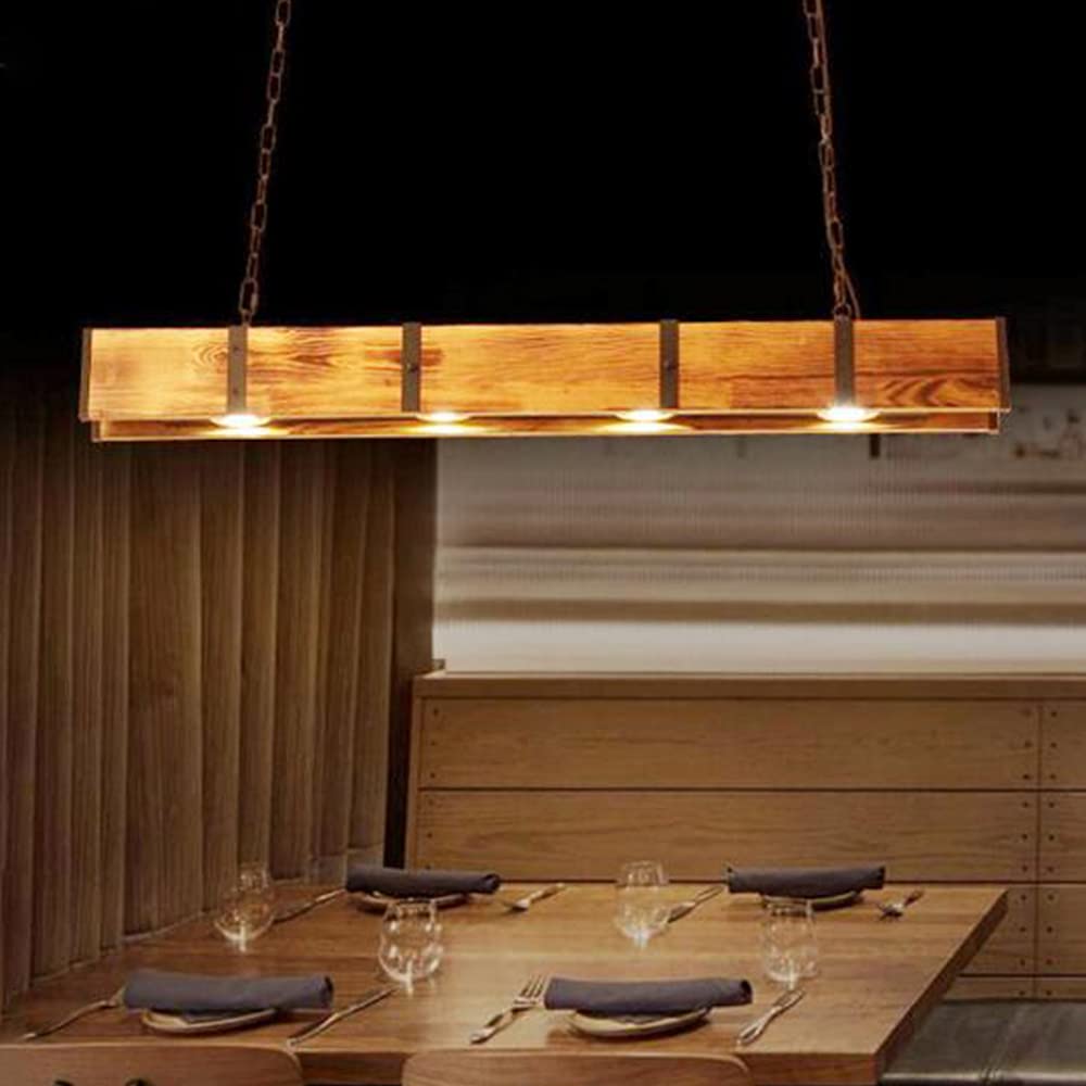 Lámpara Colgante De Madera Rústica Luz Colgante LED Mesa De Comedor Lámparas Colgantes Retro Altura Ajustable Luz De Techo Industrial Vintage Oficina Cafe Bar Iluminación De Loft Creativo Araña