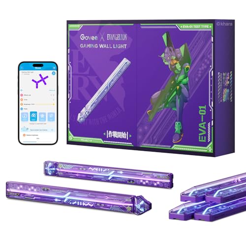 Govee x Evangelion LED Glide Wall Lights, RGBIC Gaming Wall Lamp, DIY Mecha Style, 67 Scene Modes, Smart Lights Work with Matter and Alexa for Gaming Room, Bedroom, Living Room, 6pcs and 2 Connectors