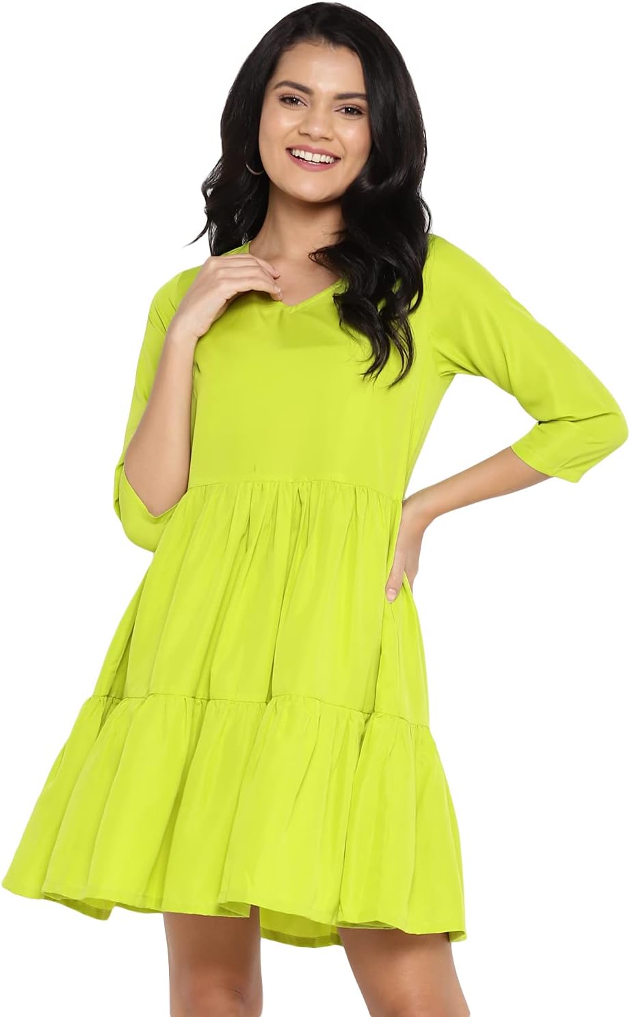 DEEBACO Women's Fit and Flare Midi Knee Length Dresses for Women A Line Dress|Girls Dress|Women Dresses|Dress for Women Stylish|Latest|Stylish|Beach Dress for Women (Green,White,More..)