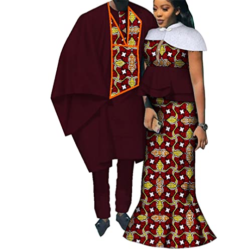 Vestidos largos de patchwork de impresión africana para mujeres hombres pantalones de bata africanos amantes pareja ropa 24fs1423 4XL