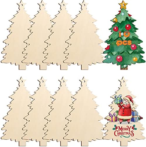 Large Size 7" Wooden Christmas Ornaments to Paint, DIY Blank Unfinished Wood Ornament for Crafts Hanging Decorations (Beige Christmas Tree)