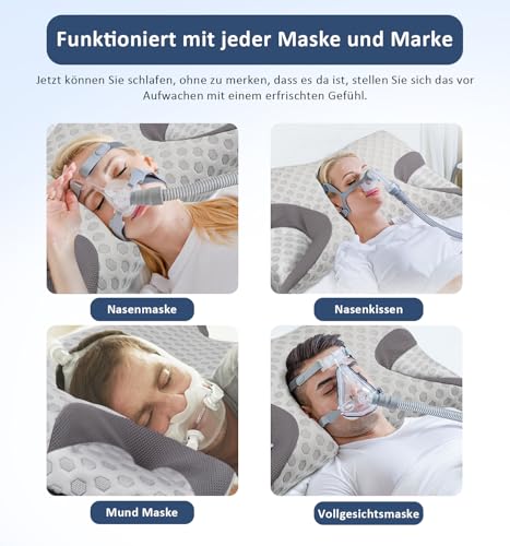 Hypuno CPAP-Kissen für Seitenschläfer reduziert Luftauslässe und Druck der Maske - Memory Foam Kissen geeignet für Schlafapnoe und CPAP-Maskenbenutzer - Nackenstützkissen für Seite, Rücken und Bauch
