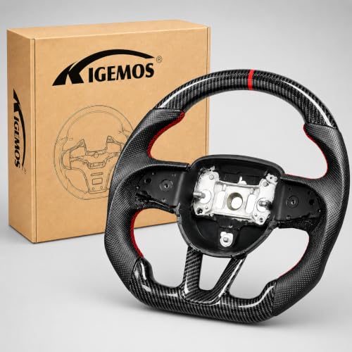 KIGEMOS Hydro-Dip Carbon Fiber Style Steering Wheel Frame Compatible with Dodge Challenger Charger Durango 2015-2024, D-Shape Design, Perforated Nappa Leather Grip, Racing Interior Upgrade