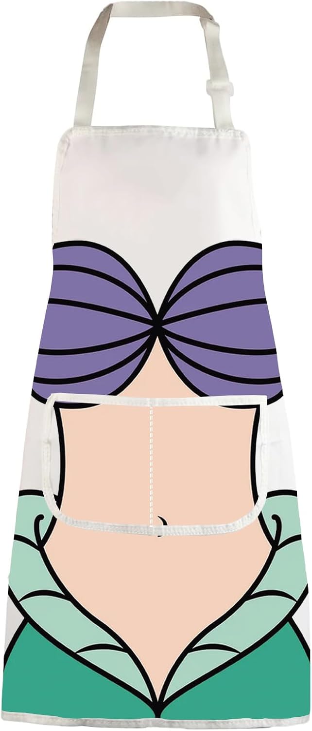 WZMPA Princess Ariel Baking Apron Ariel & Eric Themd Gift Ariel Under The Sea Adjustable Apron With Pockets Ariel Merch