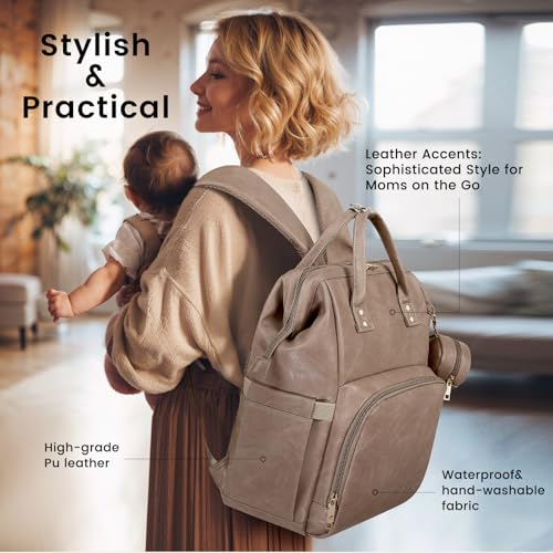 Rosegin Diaper Bag Backpack - Vegan Leather, Waterproof Travel Baby Bag With Changing Pad, Pacifier Case, Theft Pocket, 35L Large, Baby Shower Gifts For Mom And Dad thumb #1