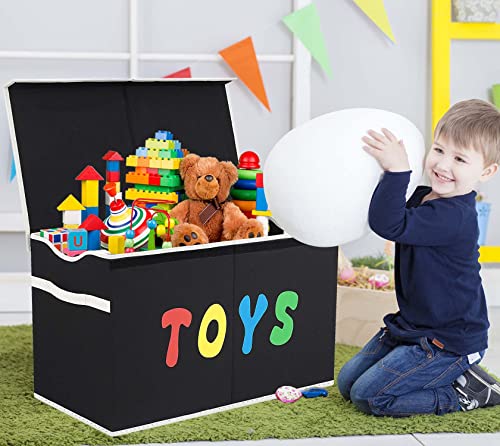 YOLOXO Toy Box Chest, Collapsible Sturdy Storage Bins with Lids, Extra Large Kids Toy Storage Organizer Boxes Bins Baskets for Kids, Boys, Girls, Nursery Room, Playroom, Closet (BLACK) by YOLOXO - Image 8