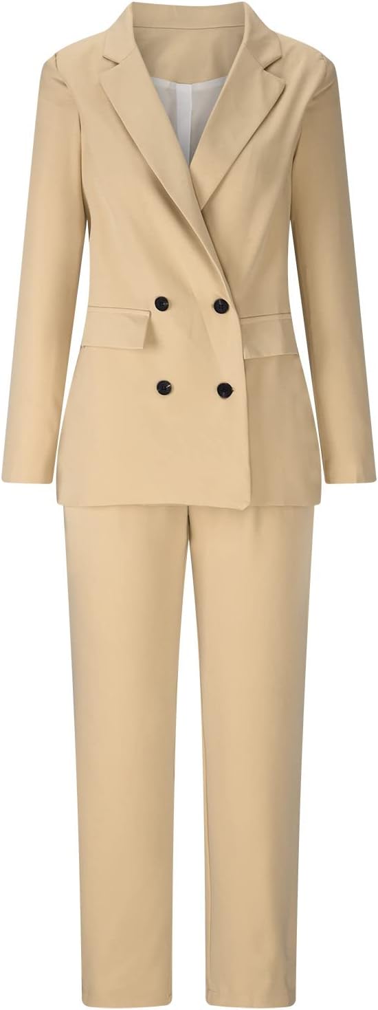 Women's Business Work Suits Ladies 2 Piece Outfits Slim Fit Solid Color Office Blazer Pants Sets with Pockets