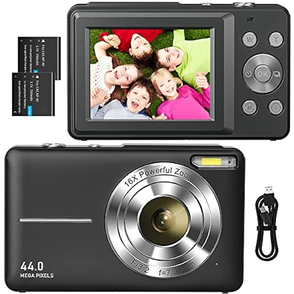 Fotocamera digitale 1080P FHD fotocamera fotografica 44MP 16X zoom digitale semplice fotocamera compatta fotocamera digitale portatile per bambini adolescenti studenti anziani principianti (nero)