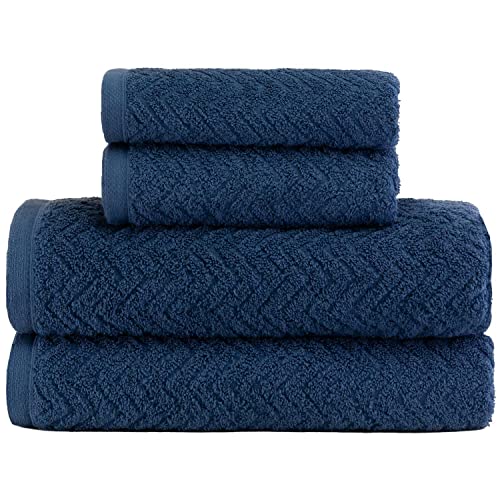 Jogo Toalhas de Banho com 4 peças de 500g/m² Fio Penteado de Algodão PREMIUM - Milly Azul Marinho