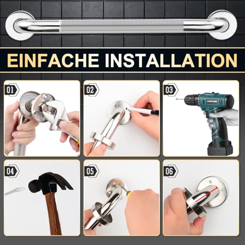 supregear Haltegriff Bad für senioren, 304 Edelstahl Rutschfester Badezimmergriff Sicherheitsgriff Behinderte Innen-/Außenhilfsgriff zum Küche Schlafzimmer Badewanne, Dusche und Schritte, 30 cm