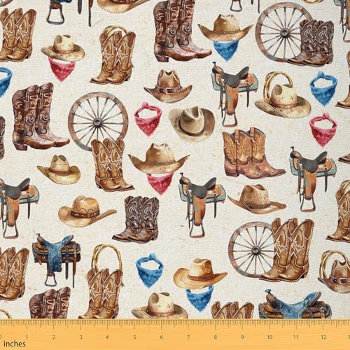 Cowboy Boots Fabric by The Yard, Brown, 36