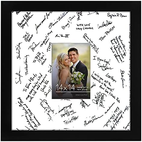 Americanflat 14x14 Black Wedding Signature Picture Frame Displays 5x7 Photo with Polished Glass