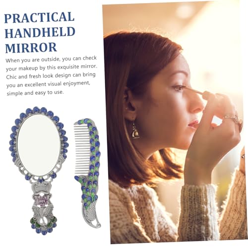 Miroir de poche vintage accessoire beauté à main rétro - 5