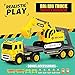 Liberty Imports Big Rig Tractor Trailer Low Boy Transport Flat Bed with Excavator Toy Trucks Combo, Semi Truck with Lights and Sounds, Flatbed Push and Go Construction Vehicle for Kids