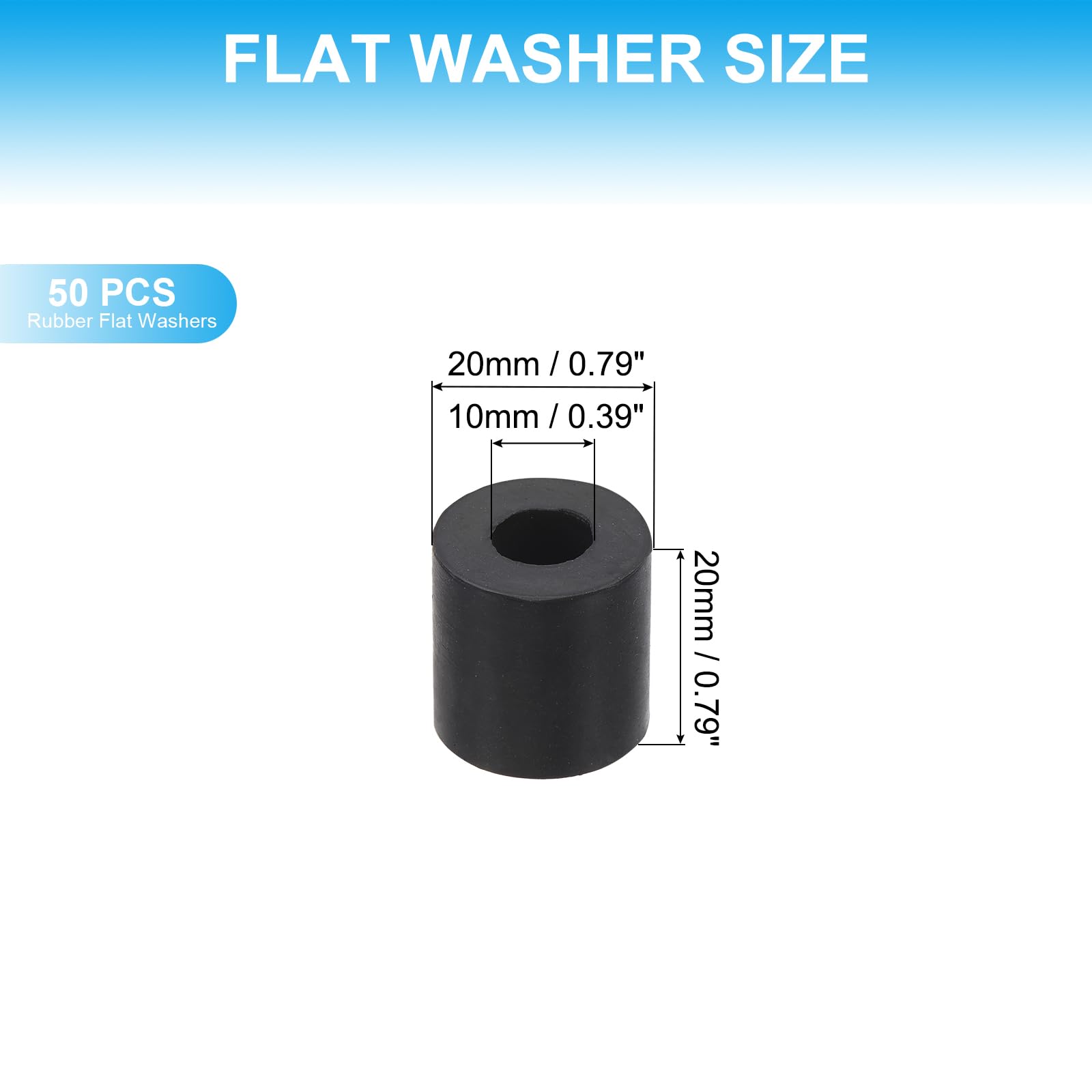 PATIKIL 50 Pcs Arandelas De Goma Planas 0.39" DI 0.79" DE 0.79" Espesor Junta De Espaciador De Goma Para Sellado Para Tornillos Grifos Tuberías Fontanería, Negro