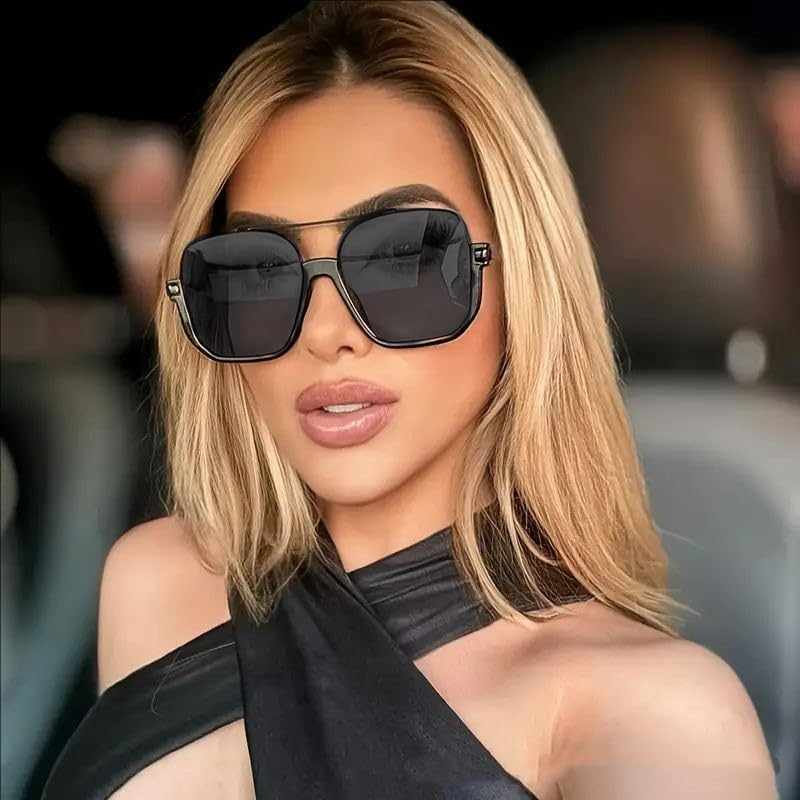 Retro Oversized Square Semi-Rimless Aviator Sunglasses for Women Men - Image 6