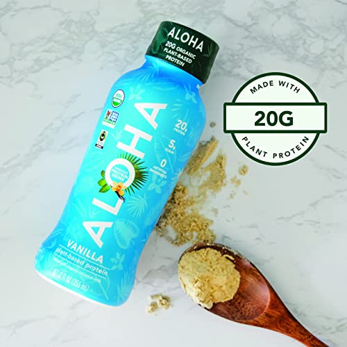 Aloha Organic Plant Based Vanilla Ready To Drink Protein Shake W/Mct Oil (12 Ct, 12Oz Bottle) 20G Protein, Meal Replacement, Low Sugar & Carb, Gluten-Free, Paleo, Non-Gmo, No Soy, Stevia Or Sugar Alcohol… #TOP3