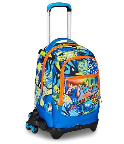 Sj Gang Style Jam Gang Trolley Scuola Jack 3 Ruote, Blu, Sphere Full Boy, 3 In 1, Triplo Uso, Zaino Con Carrello Sganciabile, Tasca Porta Borraccia E Crossover System, Scuola Viaggio, Bambino Ragazzo - 3