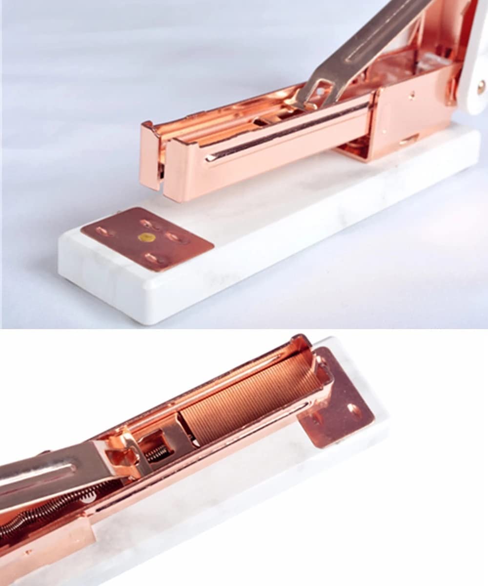 Marmor-Hefter Standard-Schreibtisch-Handhefter mit roségoldener Stangenbewegung for Büro, Schule, Zuhause, Desktop-Zubehör