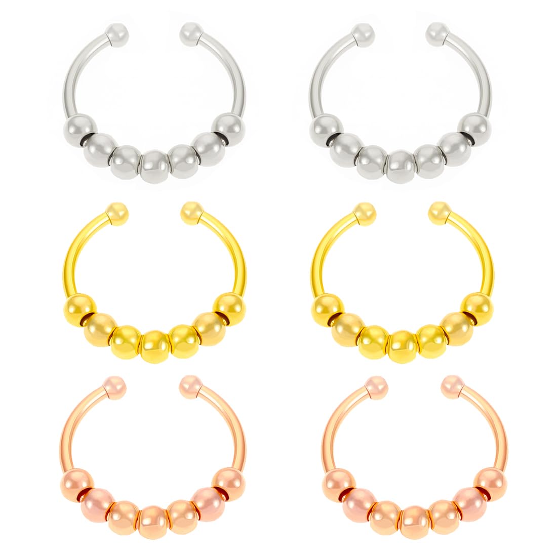 6 sztuk antystresowych pierścionków Fidget Ring z perłami – otwarty spinner dla pań – czarny, srebrny, złoty, różowe złoto – pierścienie antystresowe łagodzące lęki dla dziewcząt i kobiet