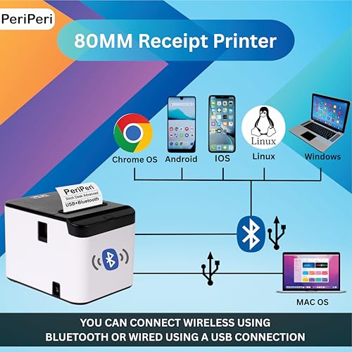 Image of PeriPeri 3inch Desk Advanced 80mm Inkless Receipt Thermal Printer with Auto Cutter & Cash Drawer Support, ESC /POS Bill Print (1Year Warranty) (USB+Bluetooth)