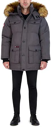 CANADA WEATHER GEAR Parka Coat for Men-Insulated Winter Jacket w/Faux Fur Hood