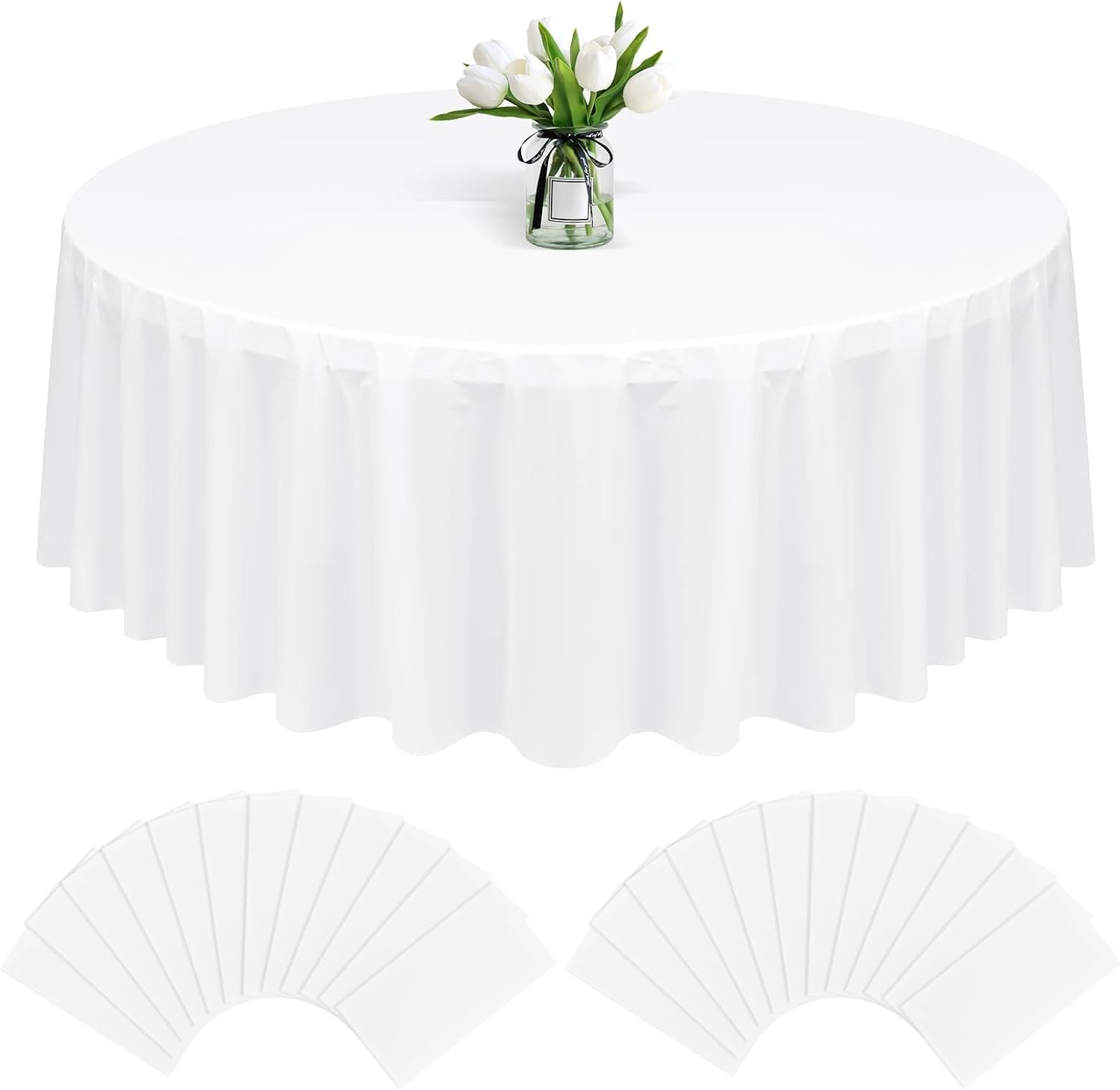 24 Pack Black Round Tablecloth, 96 Inch Black Plastic Tablecloths, Decorative Table Cover, Disposable Table Cloth for Wedding Banquet Party Dining Picnic Outdoor