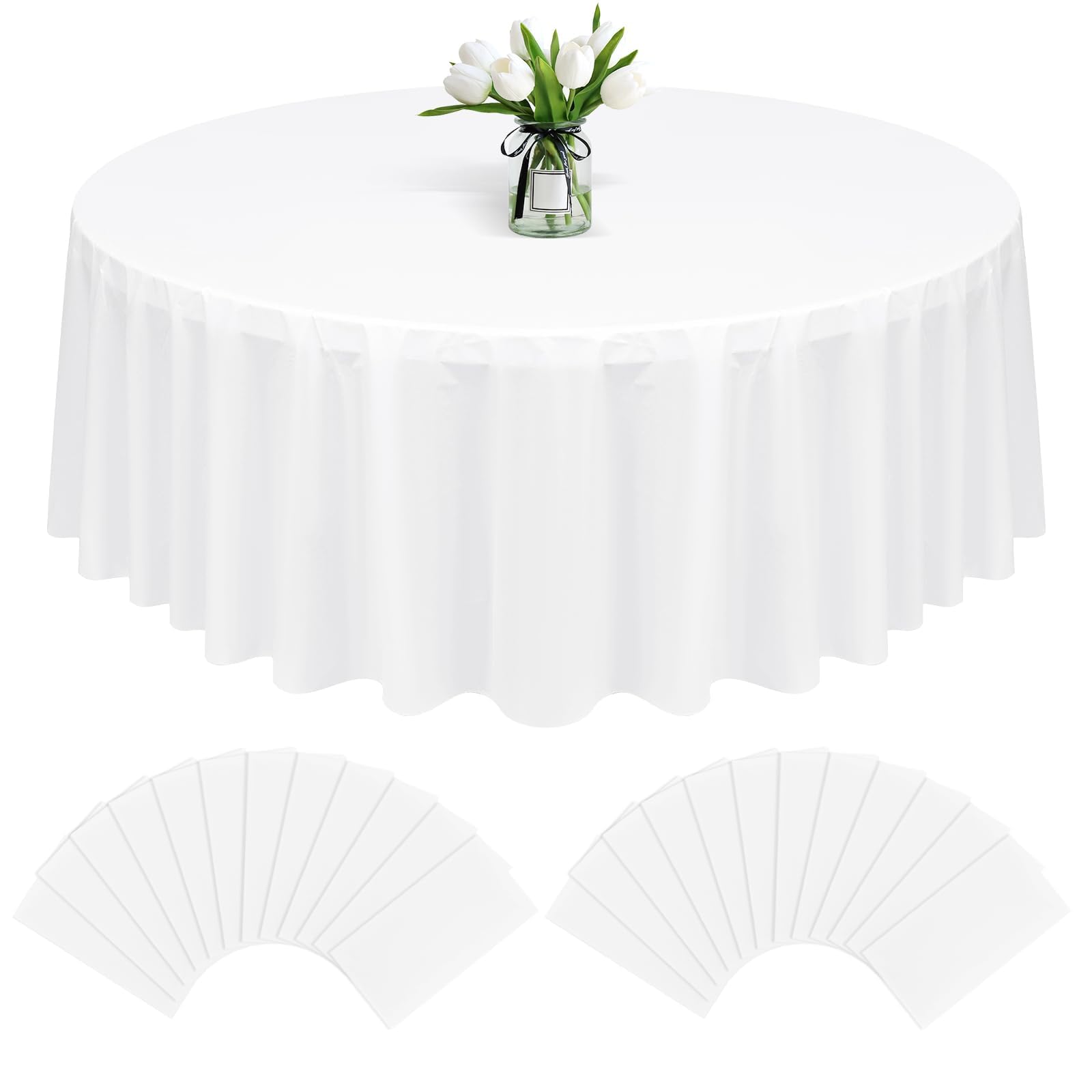 Nappe jetable pour mariage blanche et ronde en plastique 305 cm - Lot de 24 pièces de fête