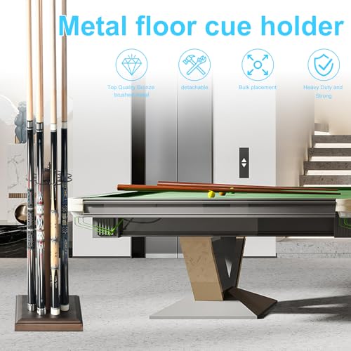 CROWN ME Pool Stick Holder Billiard Cue Rack Holds 8 Sticks Floor Stand metal billiard cue rack, pool cue holder-Finish Bronze - Thumbnail 3
