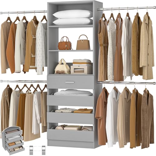 Aheaplus Closet System, 4-9Ft Closet Organizer with 4 Wooden Drawers,