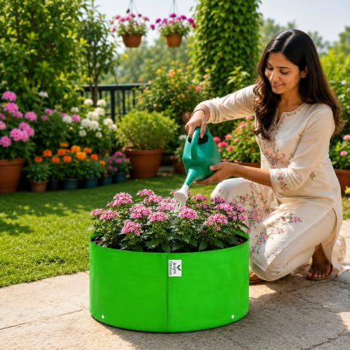 Image of Grow Bag UV Protected 260 GSM | HDPE Grow Bags for Plants | Heavy Duty Green Garden Plant Grow Bag with Drainage Holes | Reusable Vegetable Grow Bag for Terrace Gardening (6, 15X6 INCH)