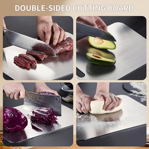 Set de Tres Tablas de Cortar de Acero Inoxidable 304, para Verduras, Carne y Frutas, Doble Cara miniatura 5