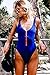 CHYRII Juniors Deep V Neck Zipper Front Sexy V Neck Swimwear One Piece Beach Swimsuit Sapphire Blue M