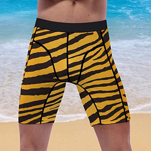 Akiclia Funny Print Men's Long Sports Boxer Briefs,Tiger Animal Print Sports Performance Underwear Skin Friendly Breathable Athletic Compression Shorts For Exercise,L #TOP3