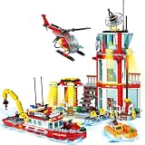 City Marine Fire Station Building Sets,740pcs STEM Toys Building Blocks for Boys 6+