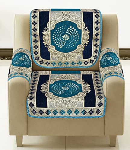 Image of SAWNA Homes Chenille Sofa Cover with Cushion Cover- 3+1+1 Sofa Covers Back 5 Seater Slipcovers for Home - 3 Seater & 2 Seater Protector Panels for Sofa Couch, 16 Piece, Light Sky