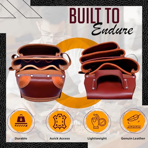 Image of Rising Star Wears Genuine Leather Tool Belt Pouch, 22-Pocket Maroon Tool Bag