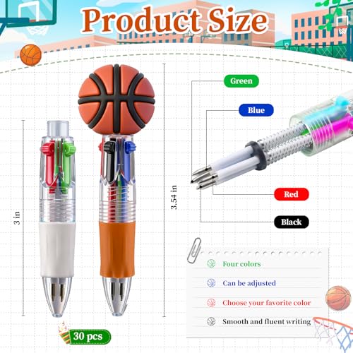 Image of CZWZ 30Pcs Mini Multicolor Pens in One 4-in-1 Cute Pens Bulk for Kids, Ballpoint Pen for Birthdays and Children's Parties, Fun Gifts Assorted Ink Kawaii Pen(Basketball)