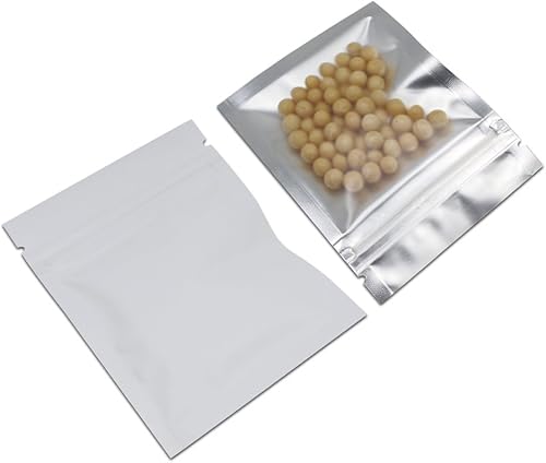Miniatura 6 de 100 unidades Mylar con cierre de cremallera a prueba de olores, bolsa de almacenamiento de alimentos de aluminio hermética, con el frente de