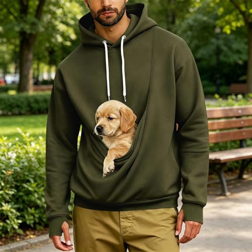 Men's Pet Carrier Hoodie Kangaroo Pocket Cat Dog Casual Fall Sweatshirt - image 3