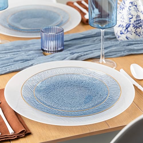 PLASTICPRO 48 Pieces Elegant Plastic Plates for Party Blue with Gold Rim Includes 7" inch and 10" inch Fancy Plastic Plates Disposable Dinnerware by PLASTICPRO - Image 2