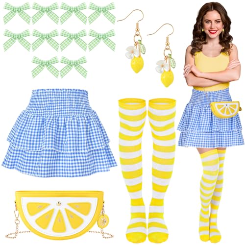 Breathffy 5 Pcs Strawberry Lemon Cake Costume Halloween Y2K Cake Costume Accessories Set for Women Girls 2000s Outfits(S Lemon)