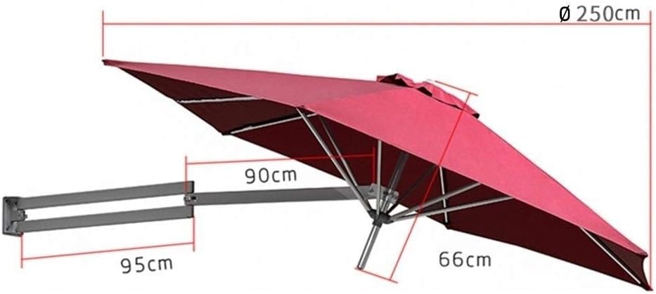 Parasols 8ft / 250cm Wall Balcony Patio Umbrella, Garden Wall Mounted Cantilever Tilting Sunshade Umbrella with Metal Pole (Color : Wine Red)